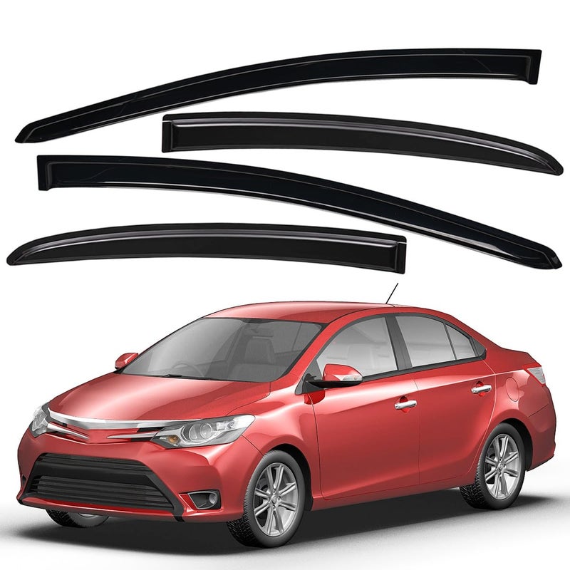 Lightronic Extra Durable Outside-Mount Auto Vent Window Visor, Fit 2007-2013 Toyota Yaris Sedan (EXCLUDES Hatchback), UV Protection Rain Guard, Original Wind Deflector, No-Drilling, Dark Smoke, 4Pcs - Image 1